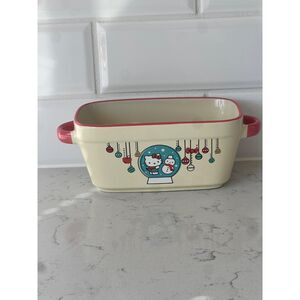 Hello Kitty Christmas Loaf Baking Pan Ceramic 9"x5" Let it Snow Ornaments Sanrio